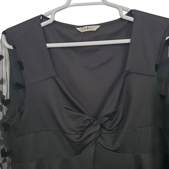Agnes Orinda Size 3X Blouse Sheer Heart Puff Sleeves V Neck Twisted Front Flowy - Picture 4 of 13
